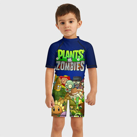 Детский купальный костюм 3D с принтом PLANTS VS ZOMBIES , Полиэстер 85%, Спандекс 15% | застежка на молнии на спине | plants and zombies | plants vs zombies | зомби | игры | растения | растения против зомби