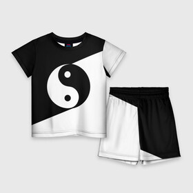 Детский костюм с шортами 3D с принтом Инь  янь ( 1) ,  |  | Тематика изображения на принте: black | signs | white. | ying   yang | белый | знаки | инь   янь | чёрный