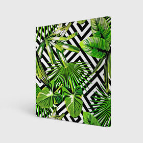 Холст квадратный с принтом TROPIC TEXTURE , 100% ПВХ |  | bright | colorful | neon | retro | vintage | винтаж | неон | неоновые | пальмы | ретро | ретро неон | тропики | тропические листья