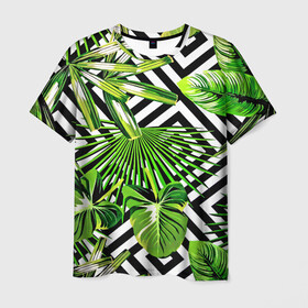 Мужская футболка 3D с принтом TROPIC TEXTURE , 100% полиэфир | прямой крой, круглый вырез горловины, длина до линии бедер | bright | colorful | neon | retro | vintage | винтаж | неон | неоновые | пальмы | ретро | ретро неон | тропики | тропические листья