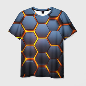 Мужская футболка 3D с принтом 3D БРОНЬ , 100% полиэфир | прямой крой, круглый вырез горловины, длина до линии бедер | 3d | texture | абстракт | абстракция | бронь | броня | линии | огонь | ромбики | соты | текстура | треугольники | узор