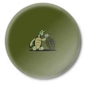 Значок с принтом Черепаха с гранатой ,  металл | круглая форма, металлическая застежка в виде булавки | Тематика изображения на принте: 
