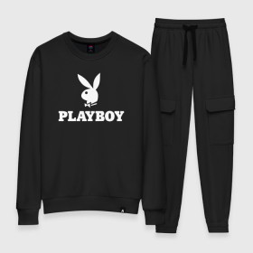 Женский костюм хлопок с принтом PLAYBOY , 100% хлопок | на свитшоте круглая горловина, мягкая резинка по низу. Брюки заужены к низу, на них два вида карманов: два 