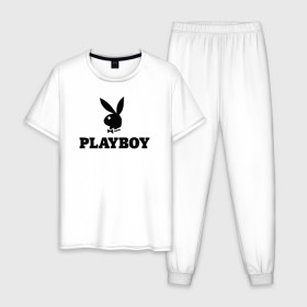 Мужская пижама хлопок с принтом Playboy , 100% хлопок | брюки и футболка прямого кроя, без карманов, на брюках мягкая резинка на поясе и по низу штанин
 | brazzers | cекс | merch | new sensations | playboy | private | tushy | бразерс | мерч | плейбой