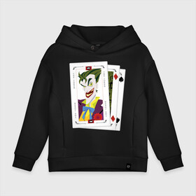 Детское худи Oversize хлопок с принтом  Joker cards , френч-терри — 70% хлопок, 30% полиэстер. Мягкий теплый начес внутри —100% хлопок | боковые карманы, эластичные манжеты и нижняя кромка, капюшон на магнитной кнопке | Тематика изображения на принте: batman | dc | dc джокер | detective comics | harley | joker | shtatjoker | the joker | бетмен | джокер | злодей | харли