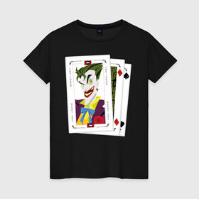 Женская футболка хлопок с принтом  Joker cards , 100% хлопок | прямой крой, круглый вырез горловины, длина до линии бедер, слегка спущенное плечо | batman | dc | dc джокер | detective comics | harley | joker | shtatjoker | the joker | бетмен | джокер | злодей | харли
