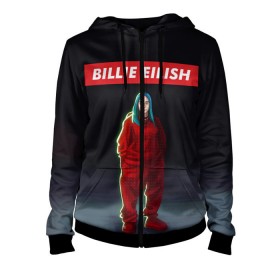 Женская толстовка 3D на молнии с принтом BILLIE EILISH , 100% полиэстер | длина до линии бедра, манжеты и пояс оформлены мягкой тканевой резинкой, двухслойный капюшон со шнурком для регулировки, спереди молния, по бокам два кармана | bad guy | billie | eilish | ocean eyes | айлиш | билли | девушка | певица | эйлиш