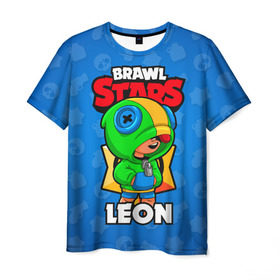 Мужская футболка 3D с принтом BRAWL STARS LEON , 100% полиэфир | прямой крой, круглый вырез горловины, длина до линии бедер | brawl stars | leon | бравл старз