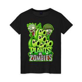 Женская футболка хлопок с принтом PLANTS VS ZOMBIES , 100% хлопок | прямой крой, круглый вырез горловины, длина до линии бедер, слегка спущенное плечо | plants and zombies | plants vs zombies | зомби | игры | растения | растения против зомби