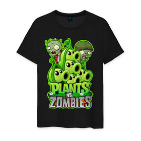 Мужская футболка хлопок с принтом PLANTS VS ZOMBIES , 100% хлопок | прямой крой, круглый вырез горловины, длина до линии бедер, слегка спущенное плечо. | plants and zombies | plants vs zombies | зомби | игры | растения | растения против зомби