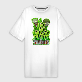 Платье-футболка хлопок с принтом PLANTS VS ZOMBIES ,  |  | plants and zombies | plants vs zombies | зомби | игры | растения | растения против зомби