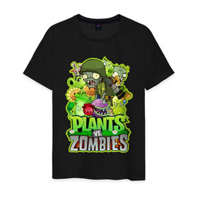 Мужская футболка хлопок с принтом PLANTS VS ZOMBIES , 100% хлопок | прямой крой, круглый вырез горловины, длина до линии бедер, слегка спущенное плечо. | plants and zombies | plants vs zombies | зомби | игры | растения | растения против зомби