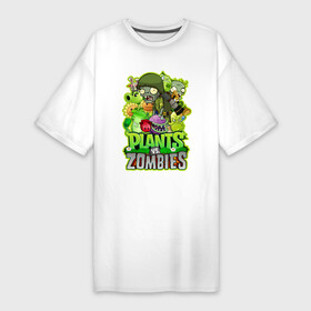 Платье-футболка хлопок с принтом PLANTS VS ZOMBIES ,  |  | plants and zombies | plants vs zombies | зомби | игры | растения | растения против зомби