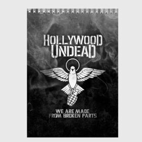 Скетчбук с принтом Hollywood Undead , 100% бумага
 | 48 листов, плотность листов — 100 г/м2, плотность картонной обложки — 250 г/м2. Листы скреплены сверху удобной пружинной спиралью | charlie scene | danny | funny man | hollywood undead | hu | j dog | johnny 3 tears | голливудская нежить | голубь | голубь с гранатой | граната | ню метал | рэп метал | рэп рок