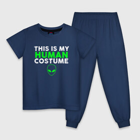 Детская пижама хлопок с принтом Это Мой Человеческий Костюм , 100% хлопок |  брюки и футболка прямого кроя, без карманов, на брюках мягкая резинка на поясе и по низу штанин
 | halloween | ufo | гуманоид | гуманоиды | инопланетянин | костюм | нло | хелловин | хеллоувин | хэллоуин | человек
