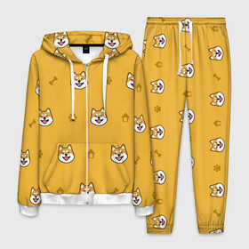 Мужской костюм 3D с принтом Сиба-ину Акита-ину (Жёлтая) , 100% полиэстер | Манжеты и пояс оформлены тканевой резинкой, двухслойный капюшон со шнурком для регулировки, карманы спереди | сиба ину