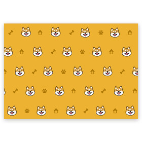 Поздравительная открытка с принтом Сиба-ину. Акита-ину. (Жёлтая)  , 100% бумага | плотность бумаги 280 г/м2, матовая, на обратной стороне линовка и место для марки
 | сиба ину