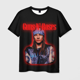 Мужская футболка 3D с принтом Guns n roses + Спина  , 100% полиэфир | прямой крой, круглый вырез горловины, длина до линии бедер | axl rose | geffen records | gnr | guns | rock | roses | slash | гансы | пистолеты | розы | рок | слеш | эксл роуз