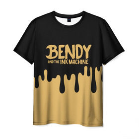 Мужская футболка 3D с принтом Bendy And The Ink Machine , 100% полиэфир | прямой крой, круглый вырез горловины, длина до линии бедер | Тематика изображения на принте: bendy | bendy and the ink machine | бенди | бени | бенни | детская | детям | игра | капли | компьютерная игра | краска | машина | подтеки | розовая | ужастик