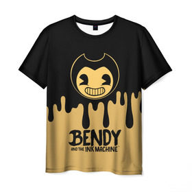 Мужская футболка 3D с принтом Bendy And The Ink Machine , 100% полиэфир | прямой крой, круглый вырез горловины, длина до линии бедер | Тематика изображения на принте: bendy | bendy and the ink machine | бенди | бени | бенни | детская | детям | игра | капли | компьютерная игра | краска | машина | подтеки | розовая | ужастик