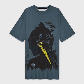 Платье-футболка 3D с принтом Batman ,  |  | bat man | batman | batman comics | caped crusader | cat woman | catwoman | comics | dark knight | shtatbat | бетмен | брюс уэйн | бэт мен | бэтмен | женщина кошка | тёмный рыцарь