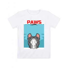 Детская футболка хлопок с принтом PAWS , 100% хлопок | круглый вырез горловины, полуприлегающий силуэт, длина до линии бедер | animal | bulldog | cute | dog | jaws | paws | pet | pog | sea | swim | бульдог | лапки | лапы | мопс | море | питомец | собака | челюсти