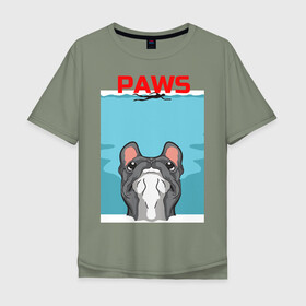 Мужская футболка хлопок Oversize с принтом PAWS , 100% хлопок | свободный крой, круглый ворот, “спинка” длиннее передней части | animal | bulldog | cute | dog | jaws | paws | pet | pog | sea | swim | бульдог | лапки | лапы | мопс | море | питомец | собака | челюсти