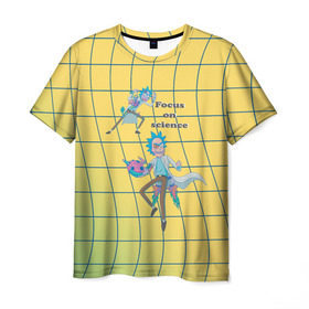 Мужская футболка 3D с принтом Рик и Морти Focus on science , 100% полиэфир | прямой крой, круглый вырез горловины, длина до линии бедер | Тематика изображения на принте: dsgnzaets | rick and morty | rick sanchez | vdzajul | миссикс | морти | плюмбус | рик | рик и морти