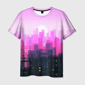 Мужская футболка 3D с принтом CITY , 100% полиэфир | прямой крой, круглый вырез горловины, длина до линии бедер | Тематика изображения на принте: bright | colorful | neon | retro | urban | vintage | винтаж | город | неон | ретро | ретро неон