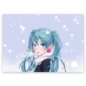 Поздравительная открытка с принтом Hatsune Miku. Winter , 100% бумага | плотность бумаги 280 г/м2, матовая, на обратной стороне линовка и место для марки
 | Тематика изображения на принте: anime | aquamarin | aquamarine | everlasting | hatsune | j pop | miku | projectdiva | singer | snow | summer | vocaloid | аквамарин | аниме | вокалоид | мику | певица | хацуне | хацунэ