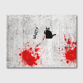 Альбом для рисования с принтом What cat , 100% бумага
 | матовая бумага, плотность 200 мг. | Тематика изображения на принте: cat | kitten | knife | what | кот | котёнок | кошка | кровь | нож | что