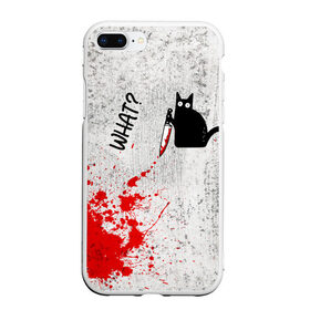 Чехол для iPhone 7Plus/8 Plus матовый с принтом What cat , Силикон | Область печати: задняя сторона чехла, без боковых панелей | cat | kitten | knife | what | кот | котёнок | кошка | кровь | нож | что