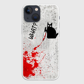 Чехол для iPhone 13 mini с принтом What cat ,  |  | cat | kitten | knife | what | кот | котёнок | кошка | кровь | нож | что