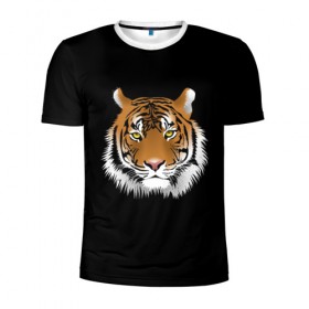 Мужская футболка 3D спортивная с принтом Могучий тигр , 100% полиэстер с улучшенными характеристиками | приталенный силуэт, круглая горловина, широкие плечи, сужается к линии бедра | Тематика изображения на принте: 