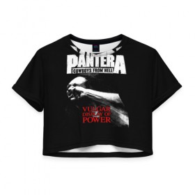 Женская футболка Cropp-top с принтом Pantera , 100% полиэстер | круглая горловина, длина футболки до линии талии, рукава с отворотами | american | anselmo | havy metal | pantera | philip anselmo | trash metal | ансельмо | пантера | фил ансельмо