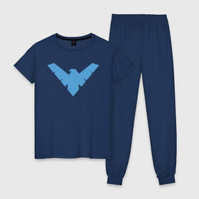 Женская пижама хлопок с принтом Nightwing , 100% хлопок | брюки и футболка прямого кроя, без карманов, на брюках мягкая резинка на поясе и по низу штанин | batman | nightwing | shtatbat | бетмен | бэтмен | найтвинг