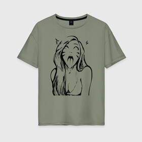 Женская футболка хлопок Oversize с принтом Belle Delphine Ahegao , 100% хлопок | свободный крой, круглый ворот, спущенный рукав, длина до линии бедер
 | ahegao | belle delphine |  twich | ахегао | белле дельфин | белль дельфин | блогершка | стримерша | твич