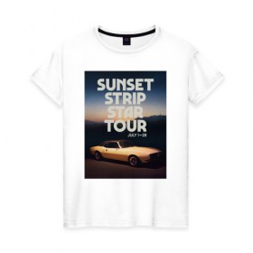 Женская футболка хлопок с принтом Sunset strip star tour , 100% хлопок | прямой крой, круглый вырез горловины, длина до линии бедер, слегка спущенное плечо | Тематика изображения на принте: cliff booth | once upon a time in hollywood | rick dulton | sunset strip star tour | клифф бут | однажды в голливуде | рик далтон