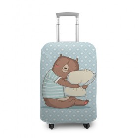 Чехол для чемодана 3D с принтом Сонный мишка с подушкой , 86% полиэфир, 14% спандекс | двустороннее нанесение принта, прорези для ручек и колес | медведь | милота | милый | милый мишка | миша | мишка | подушка | сон | сонный | спит