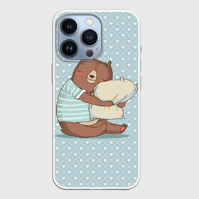 Чехол для iPhone 13 Pro с принтом Сонный мишка с подушкой ,  |  | Тематика изображения на принте: медведь | милота | милый | милый мишка | миша | мишка | подушка | сон | сонный | спит
