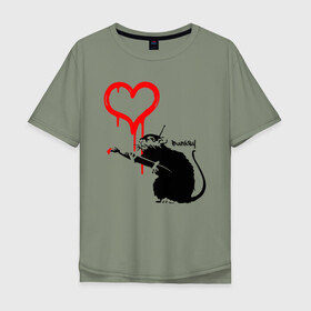 Мужская футболка хлопок Oversize с принтом BANKSY , 100% хлопок | свободный крой, круглый ворот, “спинка” длиннее передней части | banksy | heart | бэнкси | сердце