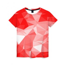 Женская футболка 3D с принтом Красные полигоны , 100% полиэфир ( синтетическое хлопкоподобное полотно) | прямой крой, круглый вырез горловины, длина до линии бедер | abstract | abstraction | color | geometry | paitnt | polygon | polygonal | psy | абстракция | геометрия | краски | неоновые | полигоны | психоделика