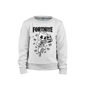 Детский свитшот хлопок с принтом FORTNITE MARSHMELLO , 100% хлопок | круглый вырез горловины, эластичные манжеты, пояс и воротник | chapter 2 | fortnite | marshmello | диджей | игры | маршмэллоу | молоток | фортнайт