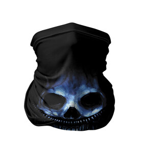Бандана-труба 3D с принтом Ужас , 100% полиэстер, ткань с особыми свойствами — Activecool | плотность 150‒180 г/м2; хорошо тянется, но сохраняет форму | 31 | black | blue | fear | grin | halloween | horror | jaw | night | orbits | saliva | skull | teeth | глазницы | зубы | ночь | оскал | синий | слюна | ужас | хэллоуин | череп | черный