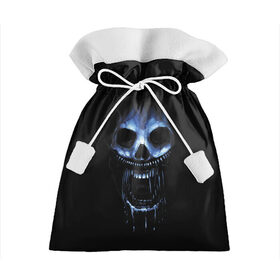 Подарочный 3D мешок с принтом Ужас , 100% полиэстер | Размер: 29*39 см | 31 | black | blue | fear | grin | halloween | horror | jaw | night | orbits | saliva | skull | teeth | глазницы | зубы | ночь | оскал | синий | слюна | ужас | хэллоуин | череп | черный