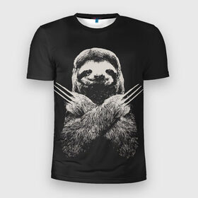 Мужская футболка 3D спортивная с принтом Slotherine , 100% полиэстер с улучшенными характеристиками | приталенный силуэт, круглая горловина, широкие плечи, сужается к линии бедра | animals | wolverine | ленивец | росомаха
