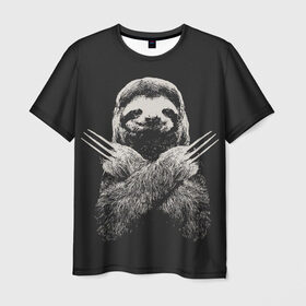Мужская футболка 3D с принтом Slotherine , 100% полиэфир | прямой крой, круглый вырез горловины, длина до линии бедер | animals | wolverine | ленивец | росомаха