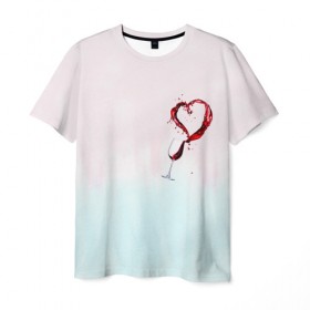 Мужская футболка 3D с принтом Винишко в сердце у меня , 100% полиэфир | прямой крой, круглый вырез горловины, длина до линии бедер | Тематика изображения на принте: wine | бокал | винишко | вино | винцо | любовь | сердце | фужер