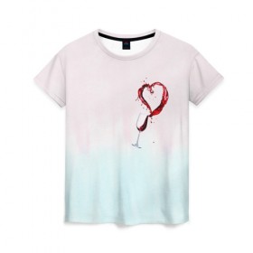 Женская футболка 3D с принтом Винишко в сердце у меня , 100% полиэфир ( синтетическое хлопкоподобное полотно) | прямой крой, круглый вырез горловины, длина до линии бедер | wine | бокал | винишко | вино | винцо | любовь | сердце | фужер