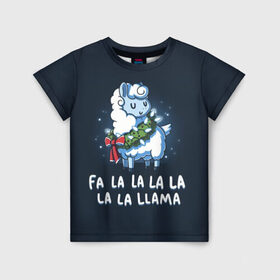 Детская футболка 3D с принтом Fa-la-lama , 100% гипоаллергенный полиэфир | прямой крой, круглый вырез горловины, длина до линии бедер, чуть спущенное плечо, ткань немного тянется | Тематика изображения на принте: alpaca | lama | new year | sweater | ugly | альпака | лама | новый год | рождество | свитер